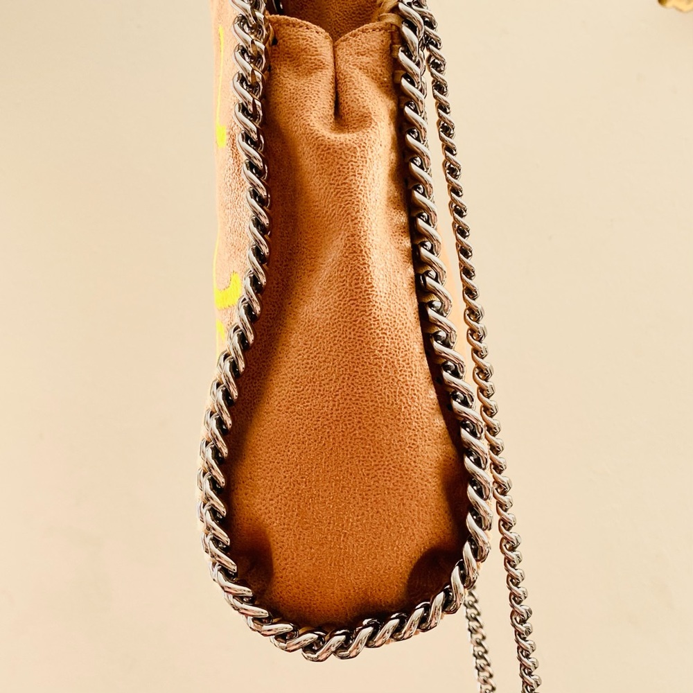 NWT: STELLA MCCARTNEY | Graffiti Yellow Embroidered Logo Falabella Brown 3 Mini - Picture 7 of 11